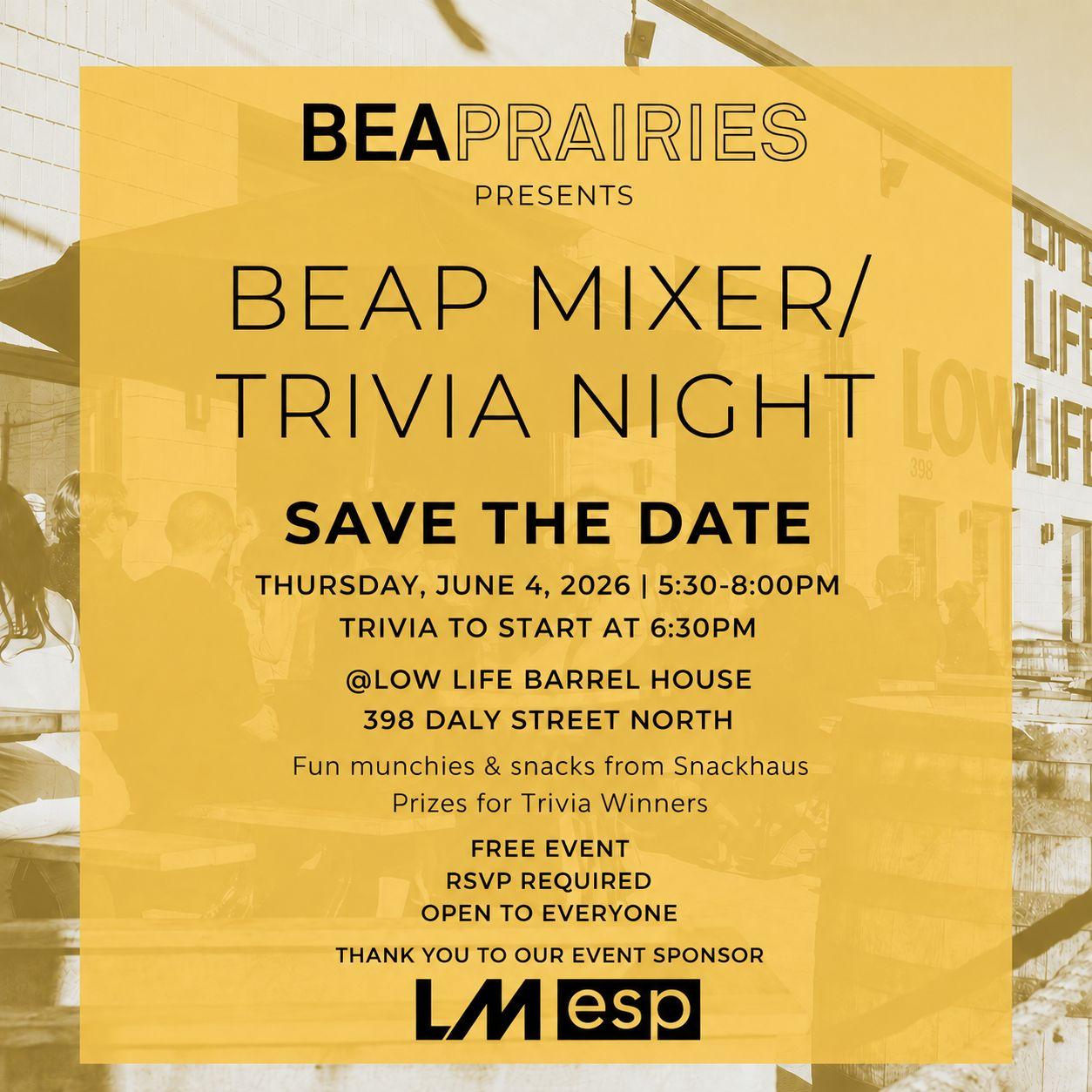 BEAPraries Mixer/Trivia Night Poster